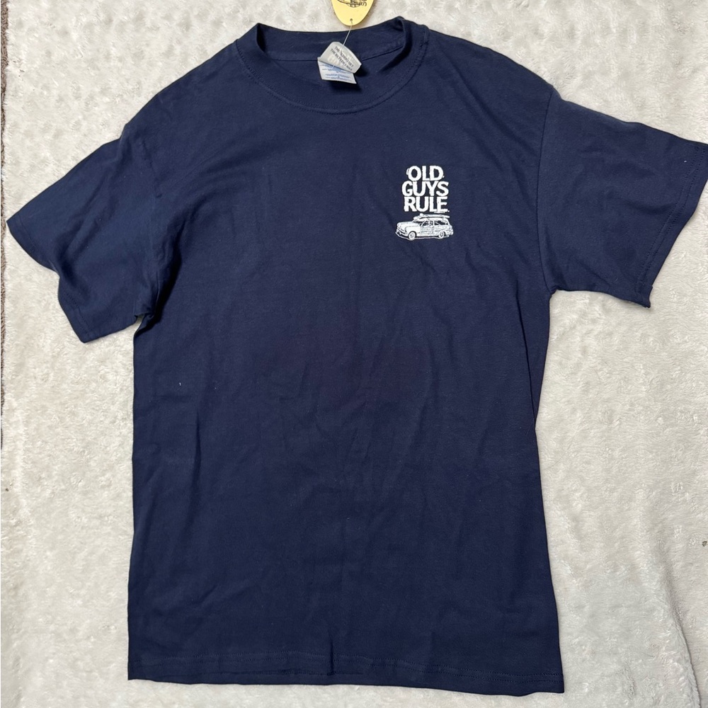 NWT- OLD GUYS RULE Graphic Woody Beach Cruiser Navy Blue T-Shirt